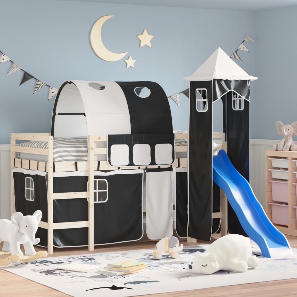 Cortinas para cama alta con torre poliéster azul