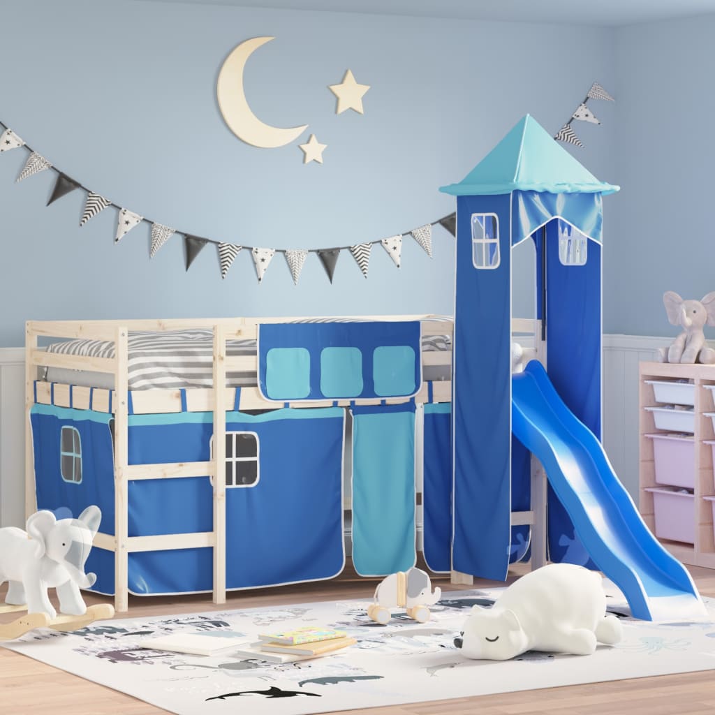 Cortinas para cama alta con torre poliéster azul