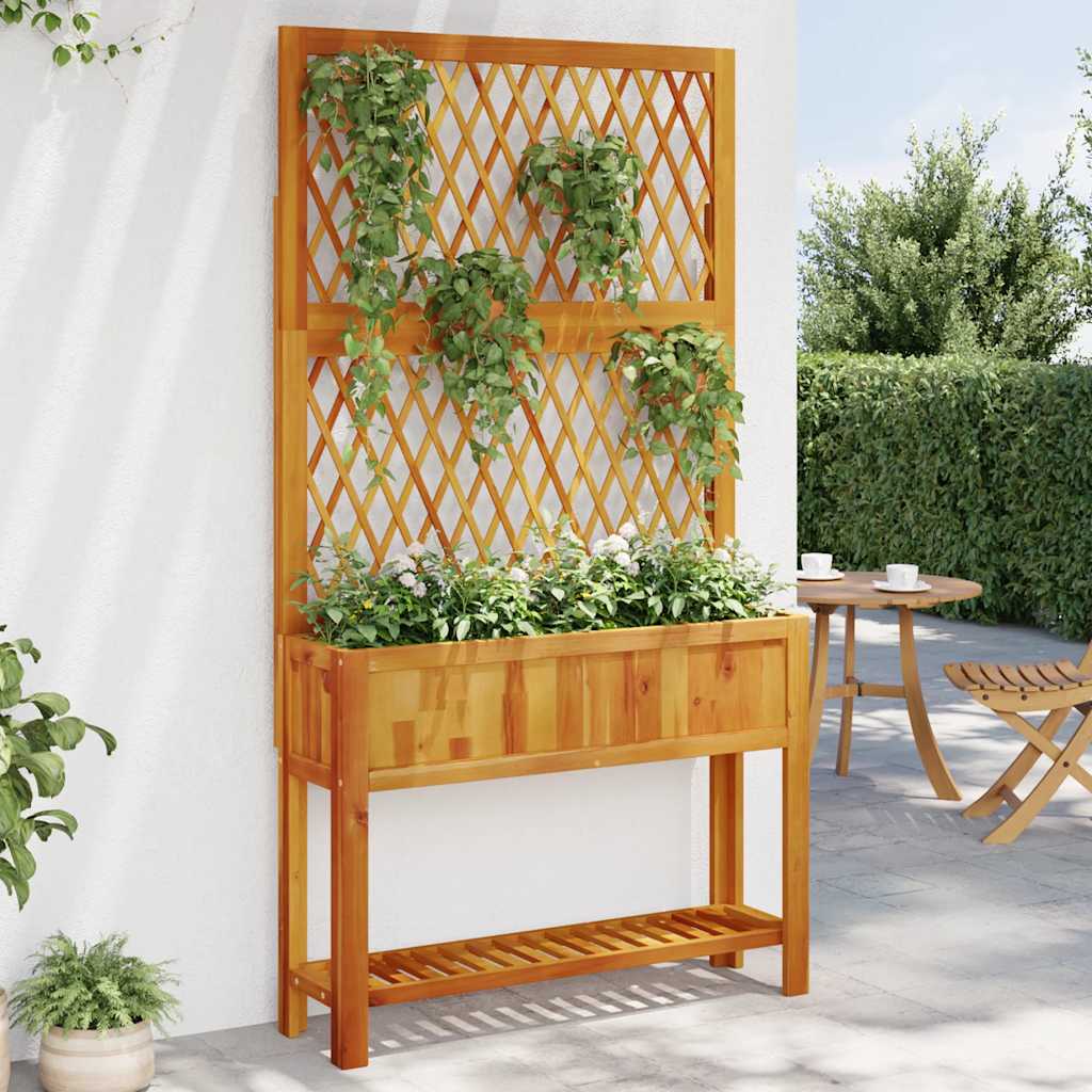 Planter with brown solid spruce wood trellis