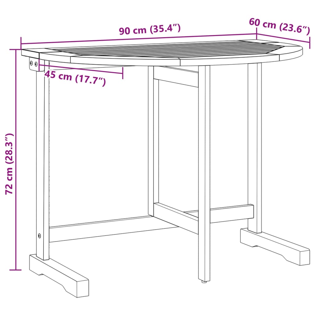 Mesa de balcón plegable madera maciza de acacia 90x60x72 cm