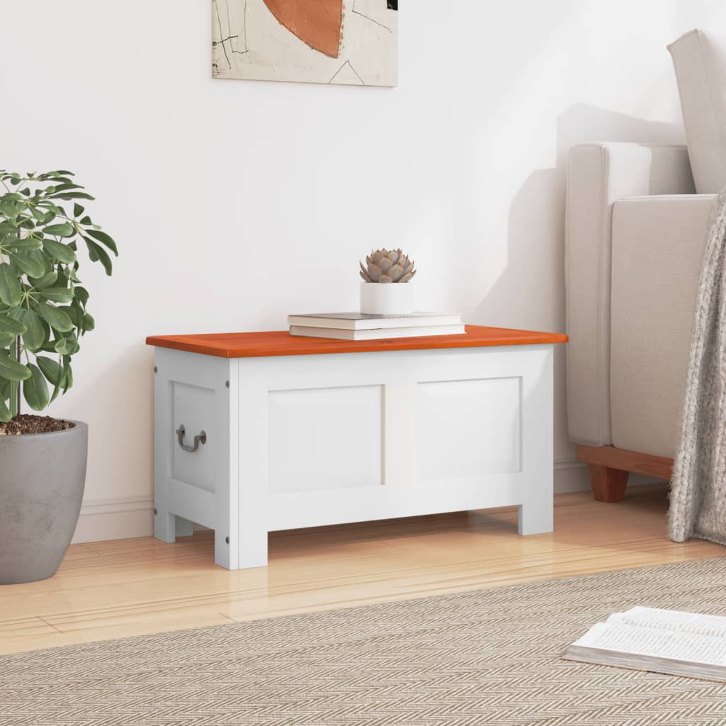Baúl de almacenaje con tapa madera de acacia marrón y blanco