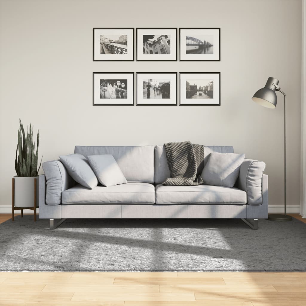 Alfombra de pelo largo moderna PAMPLONA beige antracita Ø 80 cm