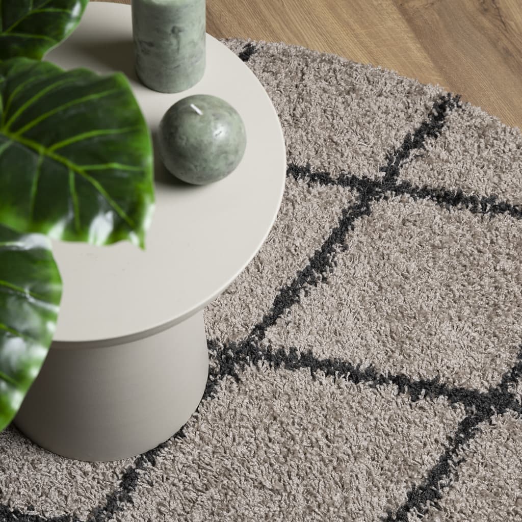 Alfombra de pelo largo moderna PAMPLONA beige antracita Ø 80 cm