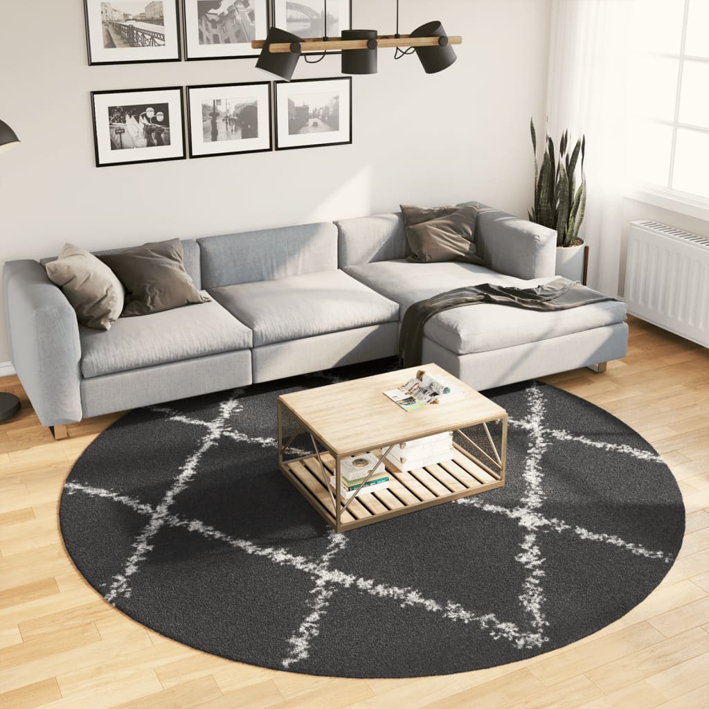 Alfombra de pelo largo moderna PAMPLONA beige antracita Ø 80 cm