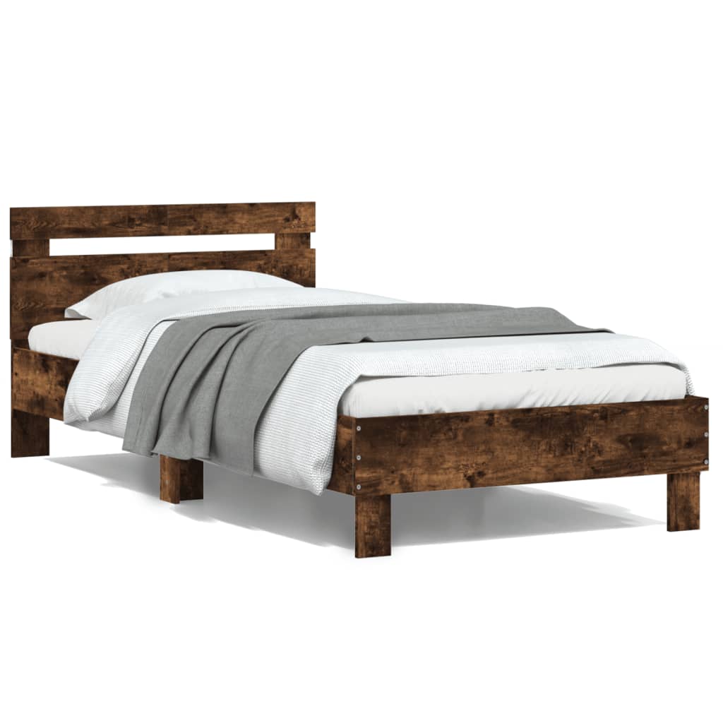 Estructura cama con cabecero luces LED marrón roble 120x190 cm