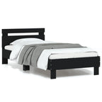 Estructura cama con cabecero luces LED marrón roble 120x190 cm