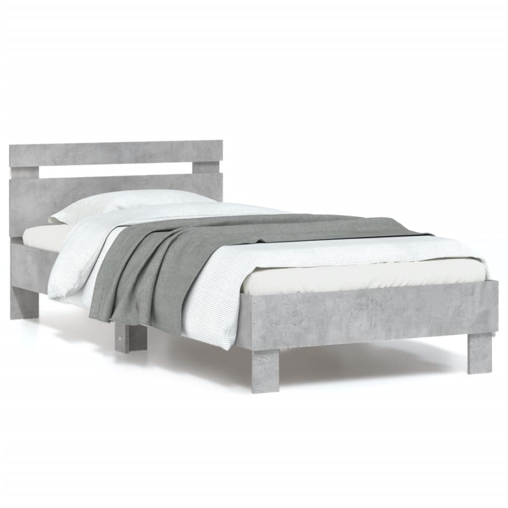Estructura cama con cabecero luces LED marrón roble 120x190 cm