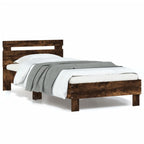 Estructura cama con cabecero luces LED marrón roble 120x190 cm