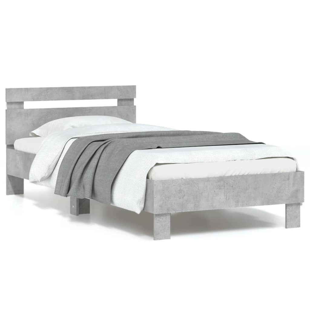 Estructura cama con cabecero luces LED marrón roble 120x190 cm