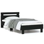 Estructura cama con cabecero luces LED marrón roble 120x190 cm