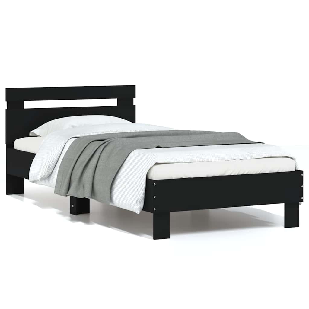 Estructura cama con cabecero luces LED marrón roble 120x190 cm