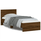 Estructura cama con cabecero luces LED marrón roble 120x190 cm