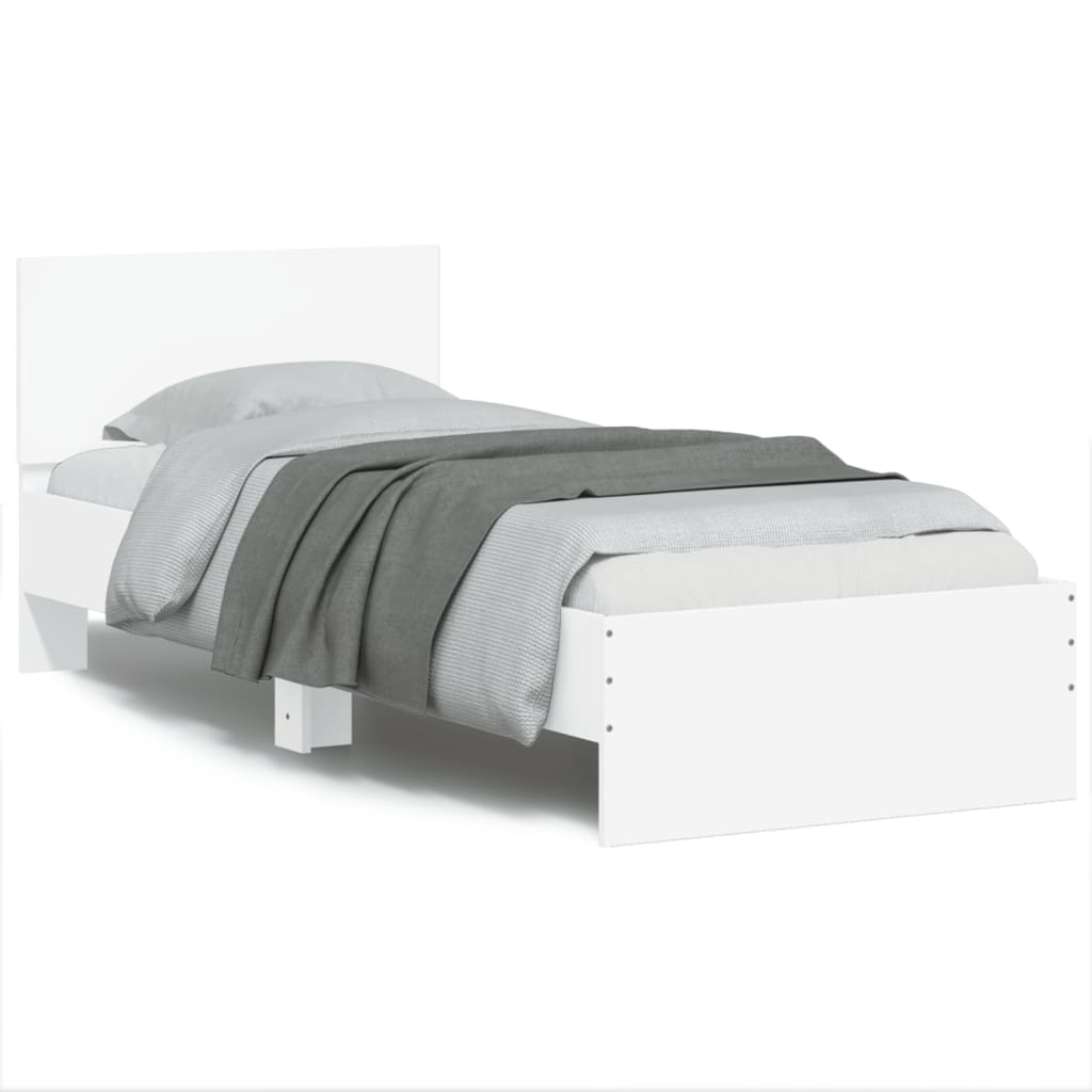 Estructura cama con cabecero luces LED marrón roble 120x190 cm