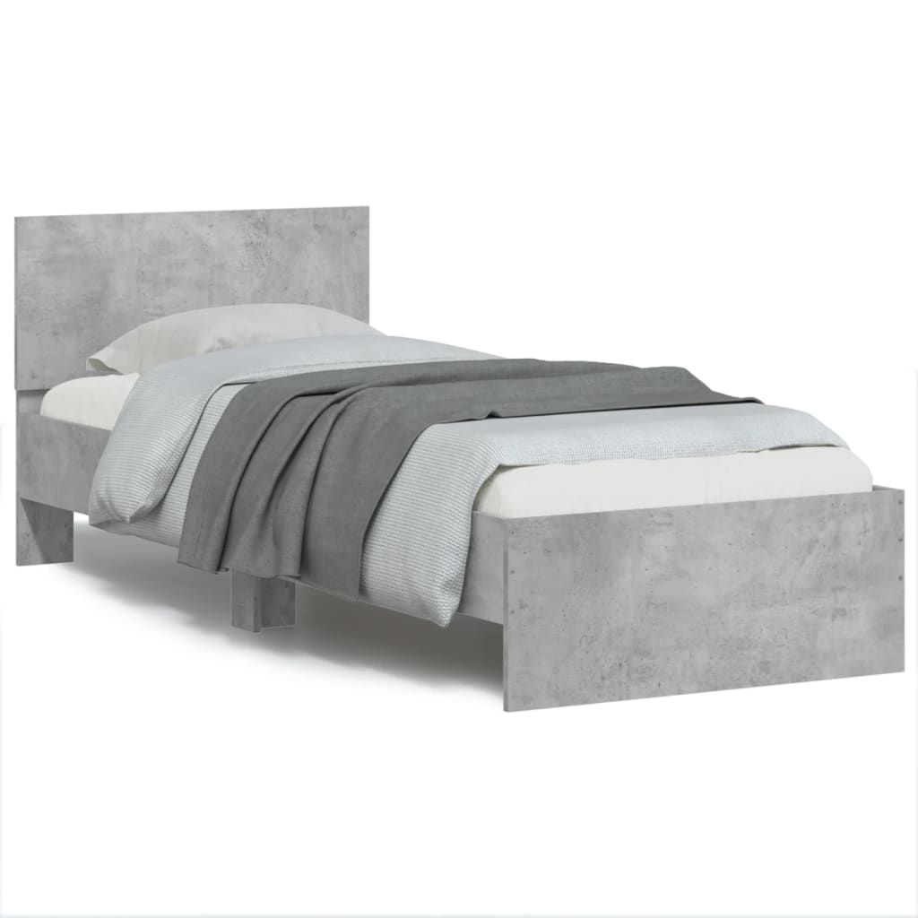 Estructura cama con cabecero luces LED marrón roble 120x190 cm