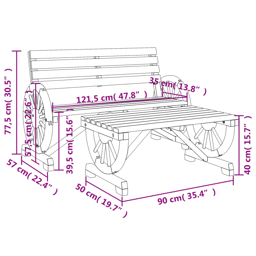 Juego de muebles de jardín 2 piezas madera maciza de abeto