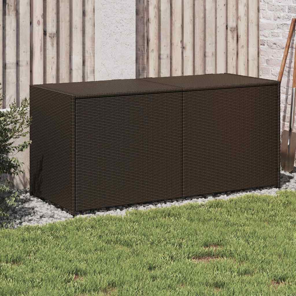 Baúl de jardín con ruedas ratán sintético beige 110x55x73 cm