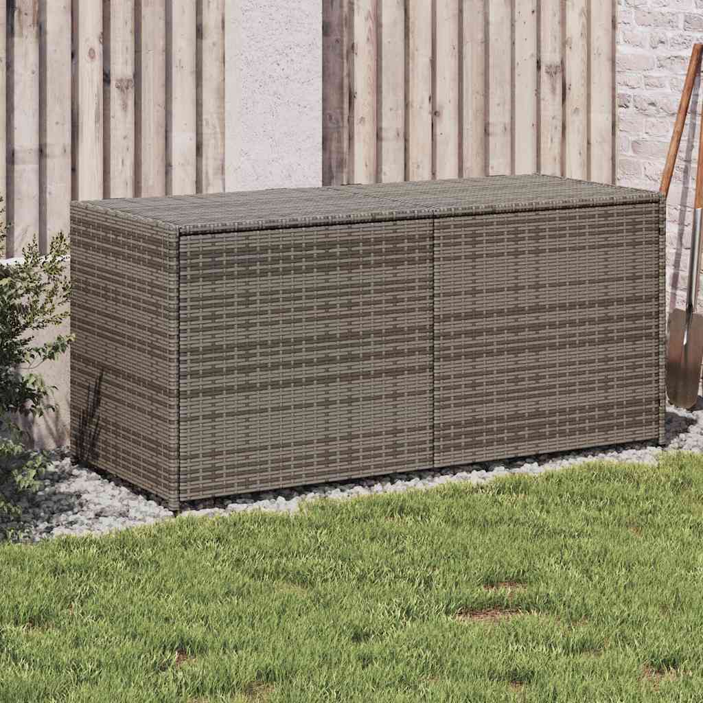 Baúl de jardín con ruedas ratán sintético beige 110x55x73 cm
