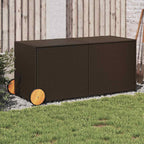 Baúl de jardín con ruedas ratán sintético beige 110x55x73 cm