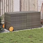 Baúl de jardín con ruedas ratán sintético beige 110x55x73 cm