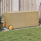 Baúl de jardín con ruedas ratán sintético beige 110x55x73 cm