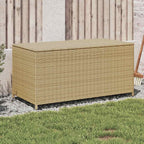 Baúl de jardín con ruedas ratán sintético beige 110x55x73 cm