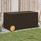 Baúl de jardín con ruedas ratán sintético beige 110x55x73 cm