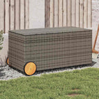 Baúl de jardín con ruedas ratán sintético beige 110x55x73 cm