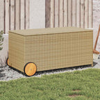 Baúl de jardín con ruedas ratán sintético beige 110x55x73 cm