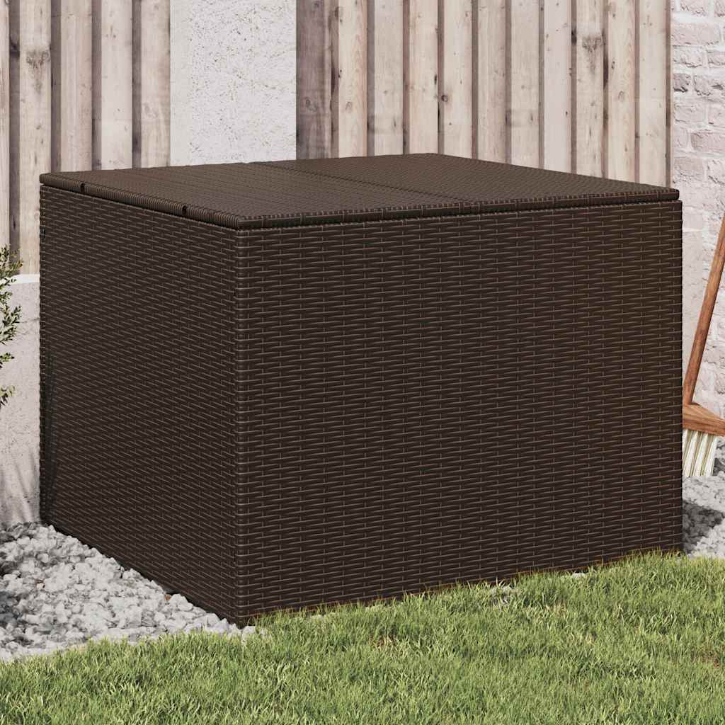 Baúl de jardín con ruedas ratán sintético beige 110x55x73 cm