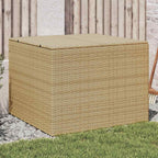 Baúl de jardín con ruedas ratán sintético beige 110x55x73 cm