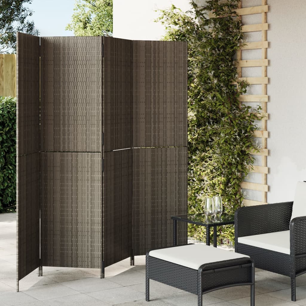 Biombo de 3 paneles ratán sintético gris