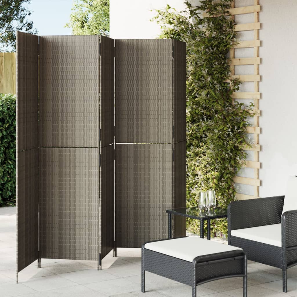 Biombo de 3 paneles ratán sintético gris