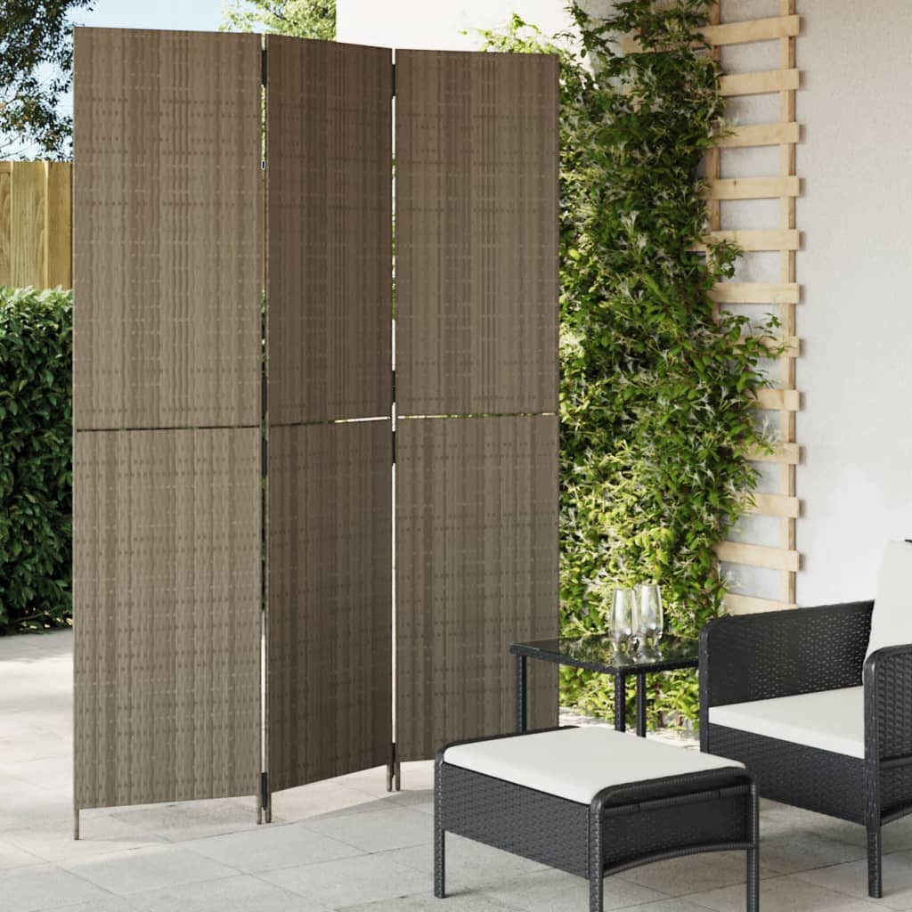 Biombo de 3 paneles ratán sintético gris