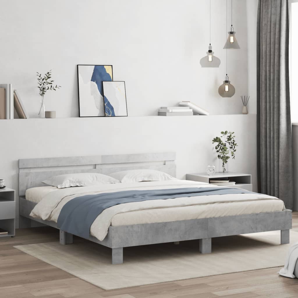 Cama con cabecero madera de ingeniería gris hormigón 150x200 cm