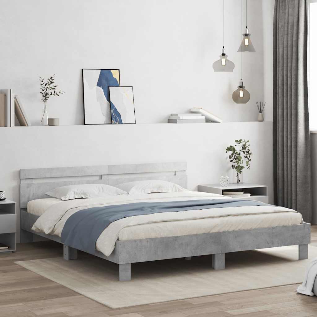 Cama con cabecero madera de ingeniería gris hormigón 120x190 cm