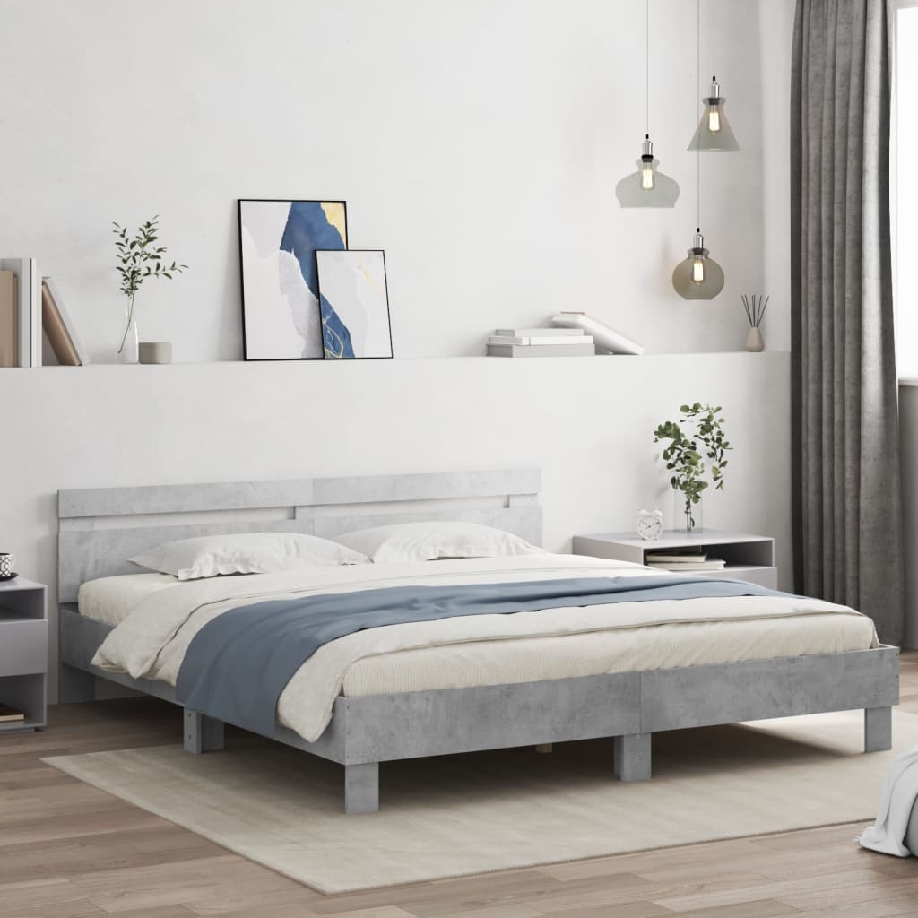 Cama con cabecero madera de ingeniería gris hormigón 150x200 cm