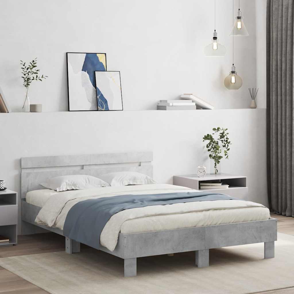 Cama con cabecero madera de ingeniería gris hormigón 120x190 cm