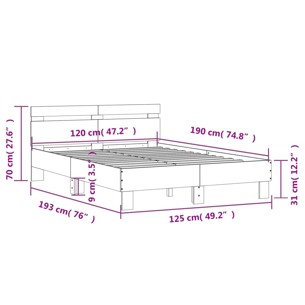Cama con cabecero madera de ingeniería gris hormigón 120x190 cm