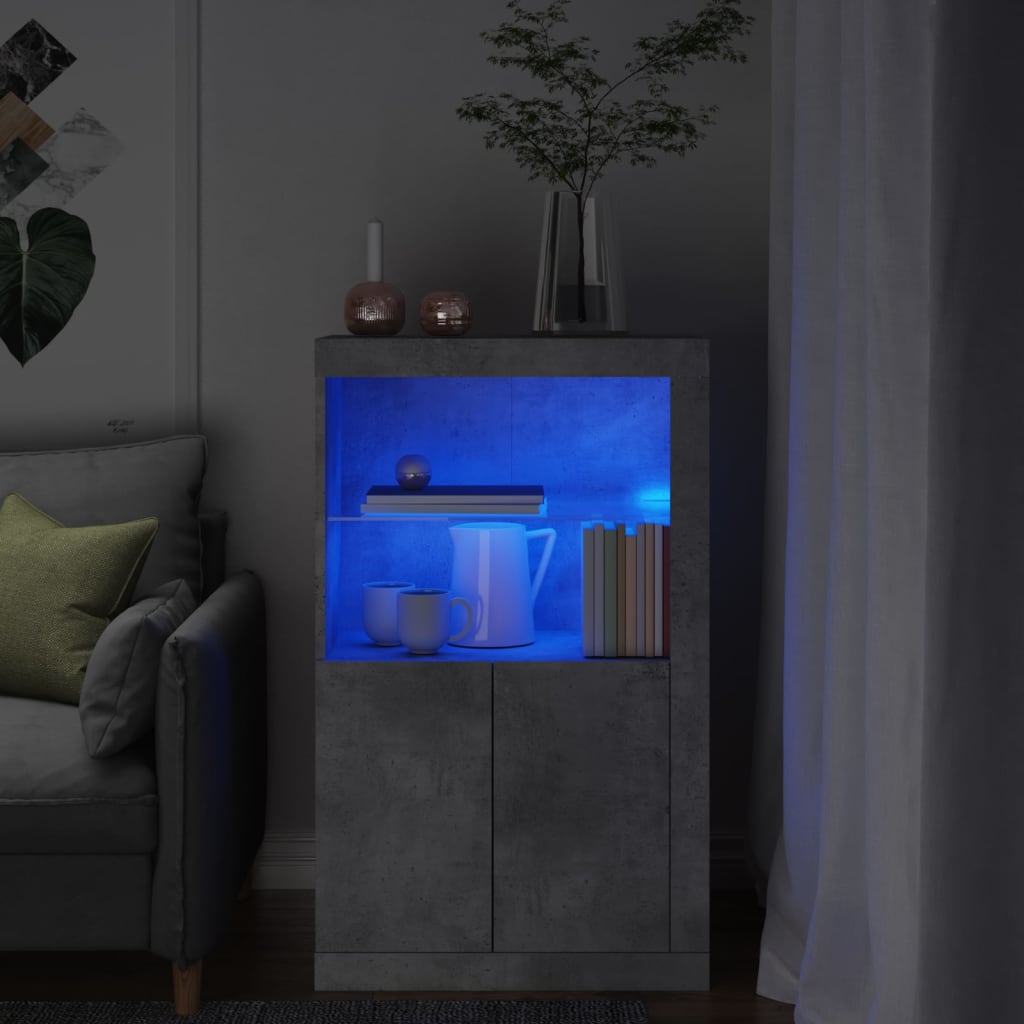 Aparador con luces LED madera de ingeniería blanco