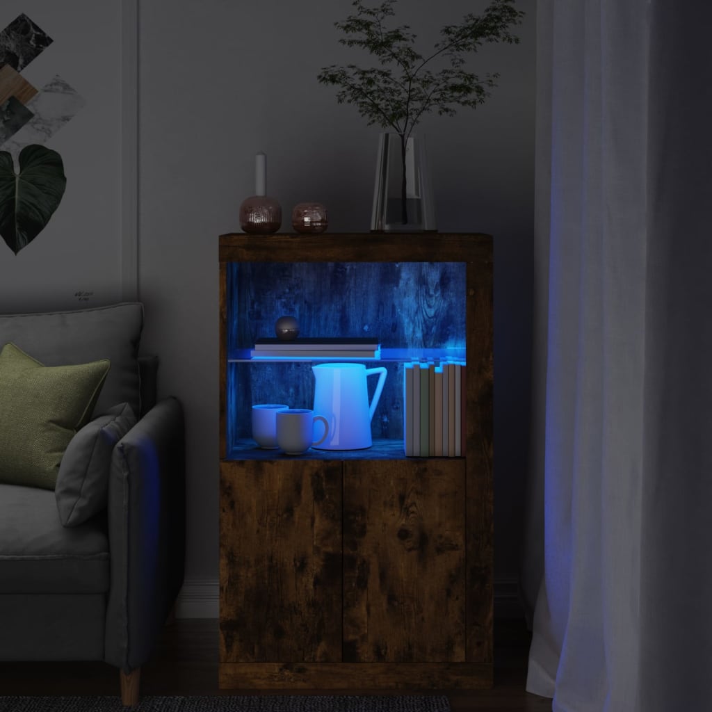 Aparador con luces LED madera de ingeniería blanco