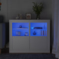 Armarios auxiliares luces LED 2 uds madera de ingeniería blanco