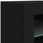 Mesitas de noche con luces LED 2 uds madera ingeniería negra