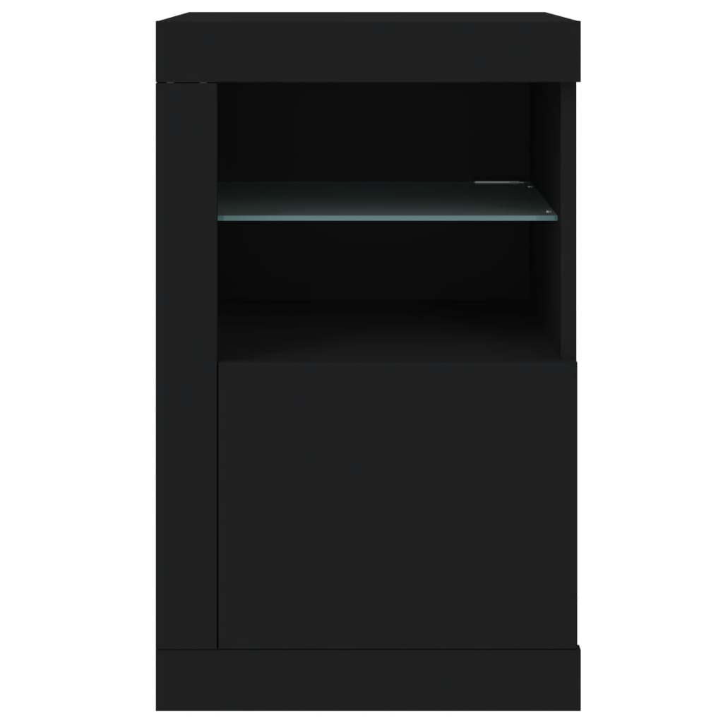 Mesitas de noche con luces LED 2 uds madera ingeniería negra