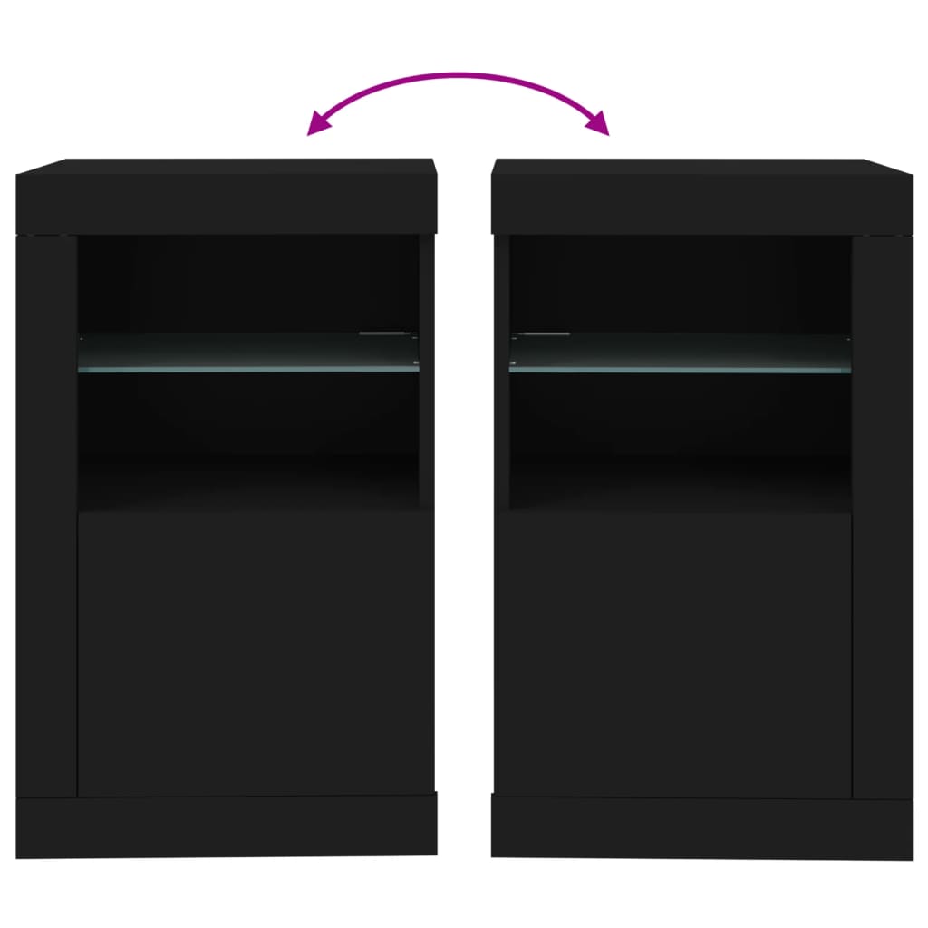Mesitas de noche con luces LED 2 uds madera ingeniería negra