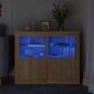 Mesitas de noche con luces LED 2 uds madera ingeniería negra