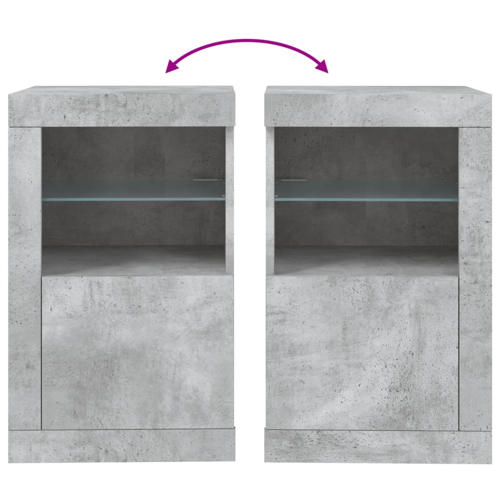 Mesita de noche luces LED 2 uds madera ingeniería gris hormigón