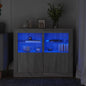 Mesitas de noche con luces LED 2 uds madera ingeniería negra