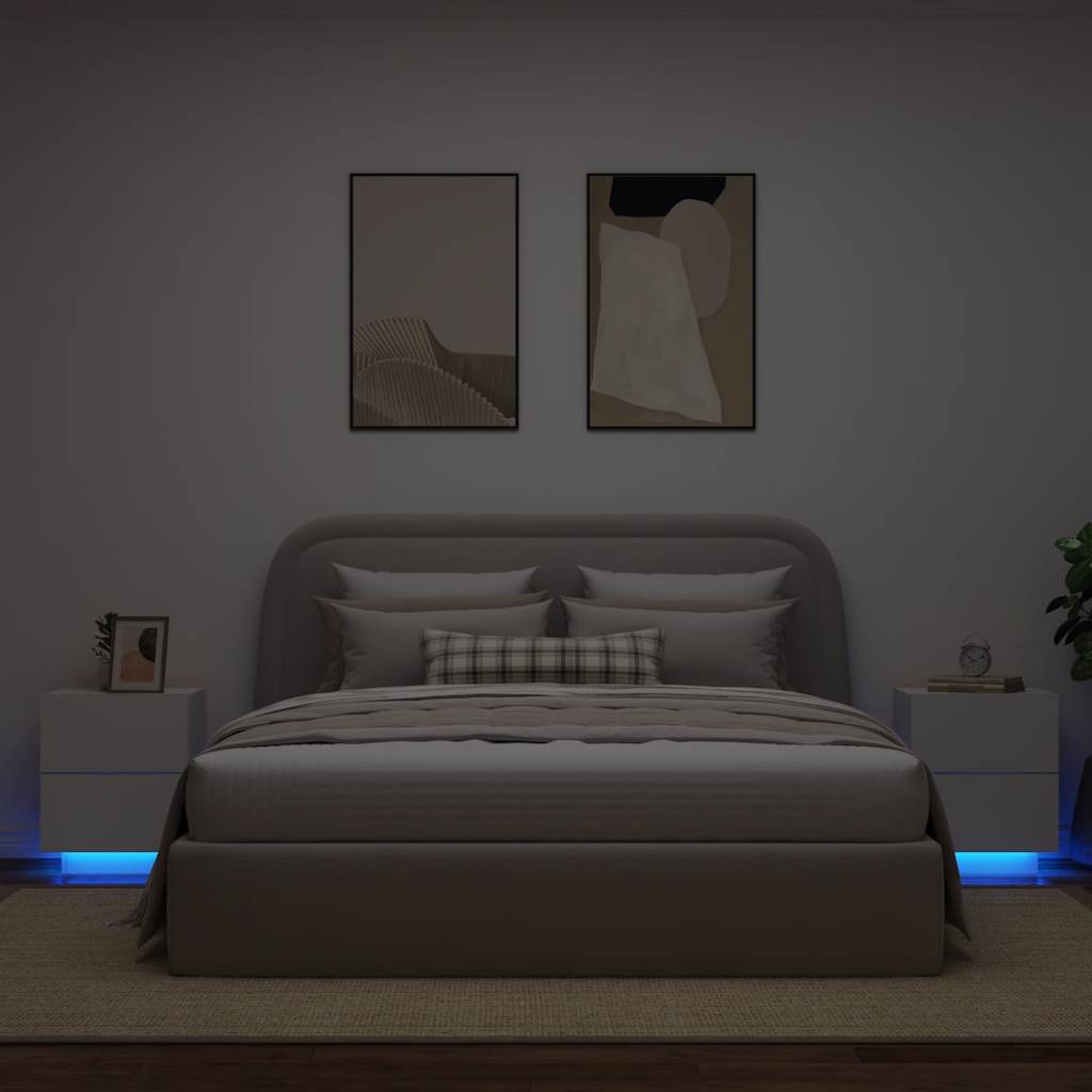 Mesinhas de cabeceira com luzes LED 2 unidades madeira de engenharia cinzento cimento