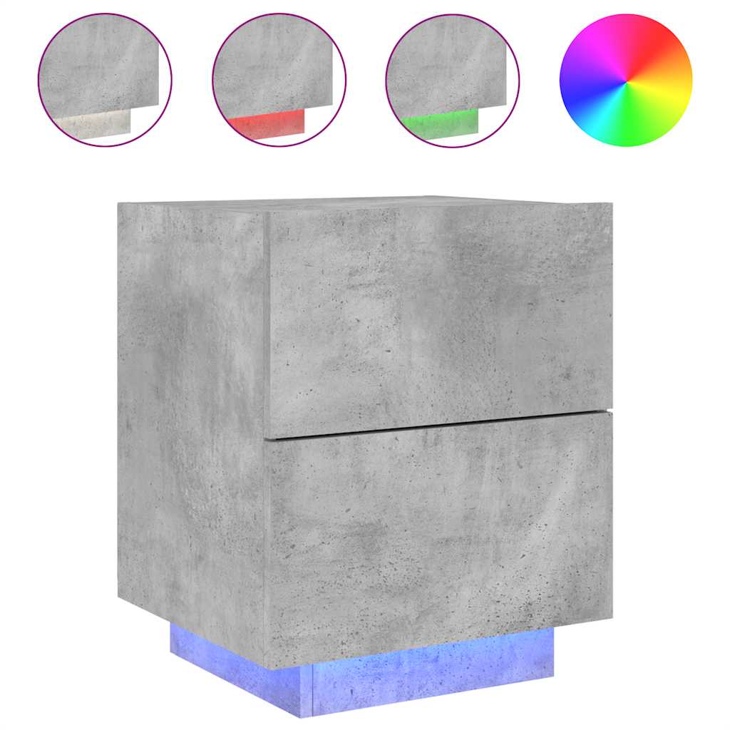 Mesita de noche luces LED 2 uds madera ingeniería gris hormigón