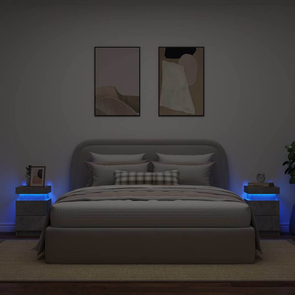 Mesitas de noche con luces LED 2 uds gris hormigón 35x39x55 cm